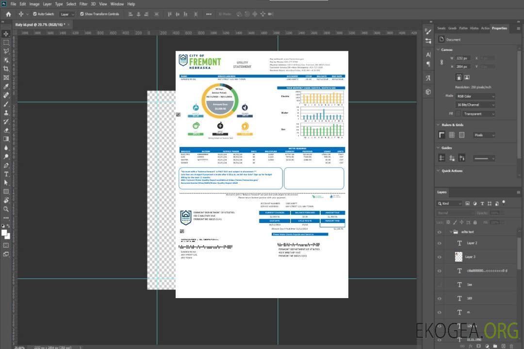 Modèle Word et PDF de facture de services publics de la ville de Fremont, Nebraska, aux États-Unis template Modèle Word et PDF de facture de services publics de la ville de Fremont, Nebraska, aux États-Unis template